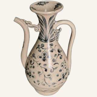 Rare Vietnamese Blue and White 'Floral Scroll' Wine Ewer