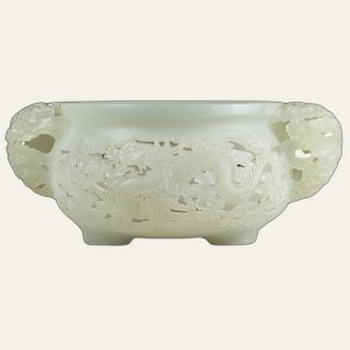 Rare Imperial White Jade Tripod Incense Censer,