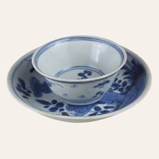 Rare Vietnamese Commissioned Blue and White Tea Cup and Saucer Set