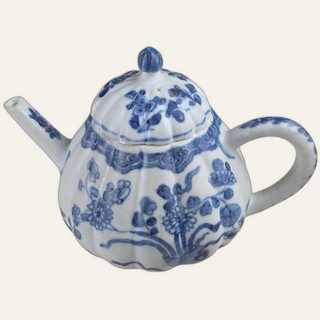 Rare Lidded Blue and White Lobed Teapot