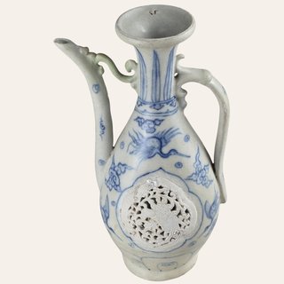 Chu Dau Blue and White Reticulated 'Crane' Ewer