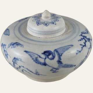 Rare Chu Dau Blue and White 'Flying Birds' Covered Jar