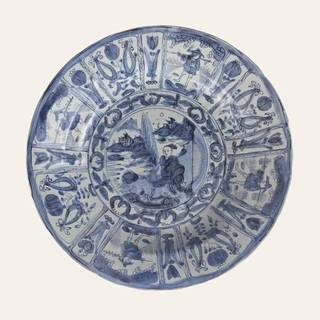 Fine Kraak Blue and White 'Scholar and Landscape' Charger