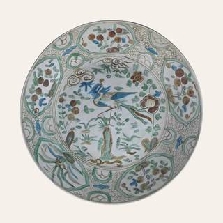 Chinese 'Swatow' Polychrome Enamel 'Bird and Peach' Plate