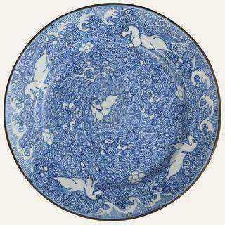 Chinese Blue and White 'Sea Horses in Waves' Plate