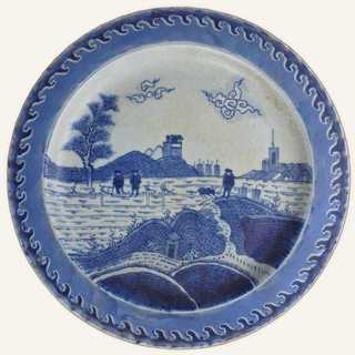 Blue and White 'Deshima / Dutch Landscape' Export Plate