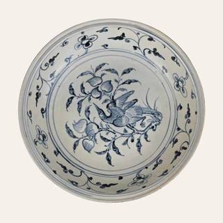 Chu Dau Blue and White 'Songbird and Peach' plate