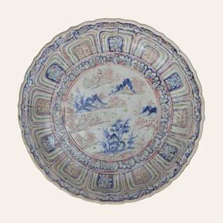 Chu Dau Polychrome Enamel 'Landscape' Dish