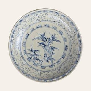 Rare Chu Dau Blue and White 'Kingfisher' Large Dish