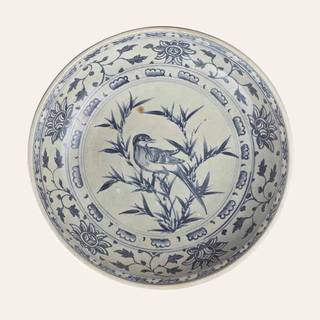 Blue and White Songbird and Bamboo Plate