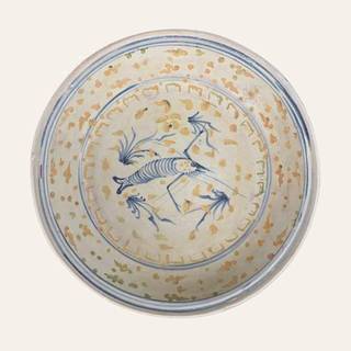Chu Dau Polychrome Enamel 'Prawn' Dish
