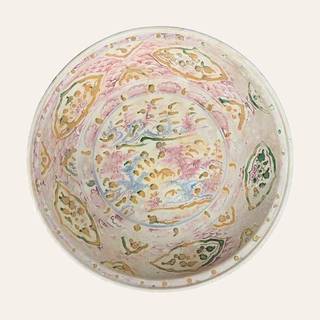 Chu Dau Polychrome Enamel 'Landscape and Floral' Dish