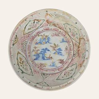 Chu Dau Polychrome Enamel 'Landscape' Dish